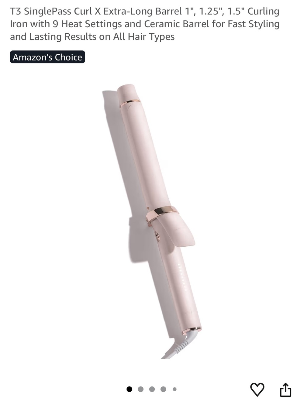 T3 1.25” Pink Curling Iron with Rose-Gold Accents